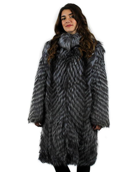 VULPES Long Striped Fox Fur Overcoat