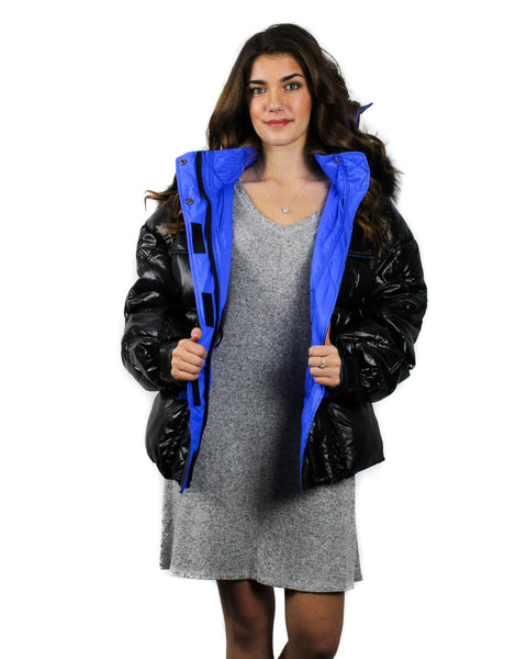 ION Oversized Duck Down Puffer Coat - Electric Blue Trim
