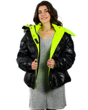 ION Oversized Duck Down Puffer Coat - Neon Green Trim