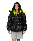 ION Oversized Duck Down Puffer Coat - Neon Green Trim