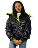 ION Oversized Duck Down Puffer Coat - Neon Green Trim