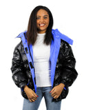 ION Oversized Duck Down Puffer Coat - Electric Blue Trim