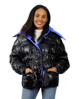 ION Oversized Duck Down Puffer Coat - Electric Blue Trim