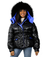 ION Oversized Duck Down Puffer Coat - Electric Blue Trim