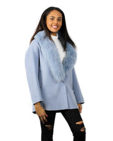 TIAN Long Double-Faced Wool Coat with Fox Fur - Sky Blue